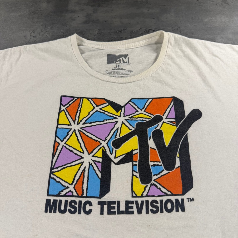 MTV Music Television Retro Geometric Logo T Shirt Men's 2XL Thin Soft Mosaic Art - Picture 2 of 9